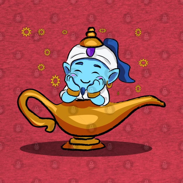 Dreams Come True - Adorable Genie Emerging from Lamp by Fun Funky Designs